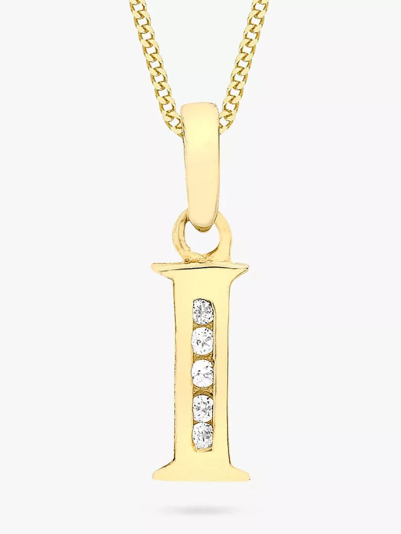 IBB 9ct Gold Cubic Zirconia Initial Pendant Necklace, I