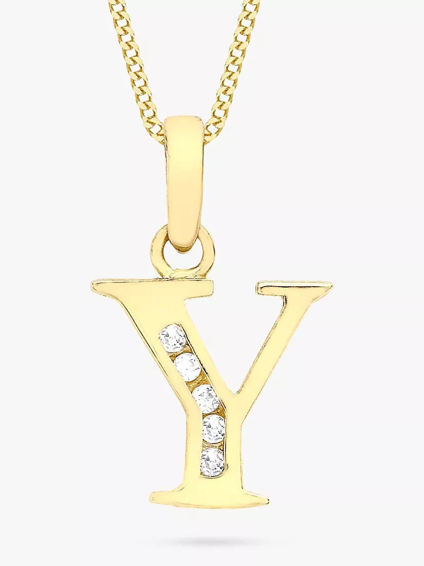IBB 9ct Gold Cubic Zirconia Initial Pendant Necklace, Y