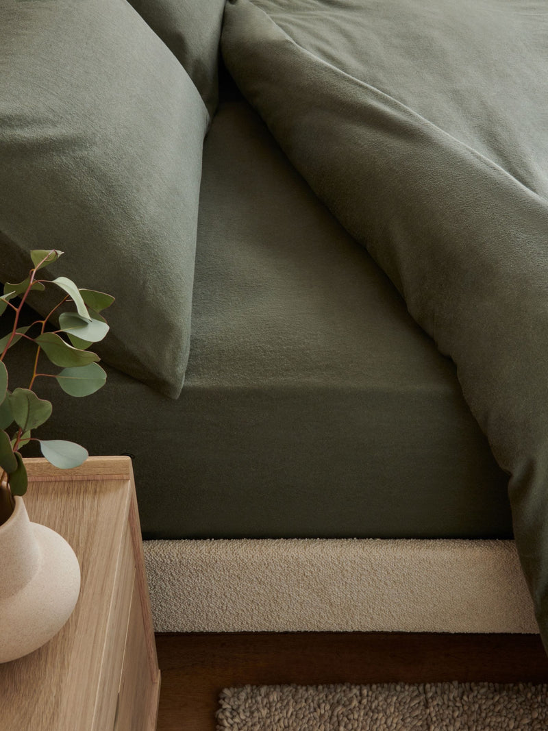 Dark green brushed cotton fitted bed sheet - British product