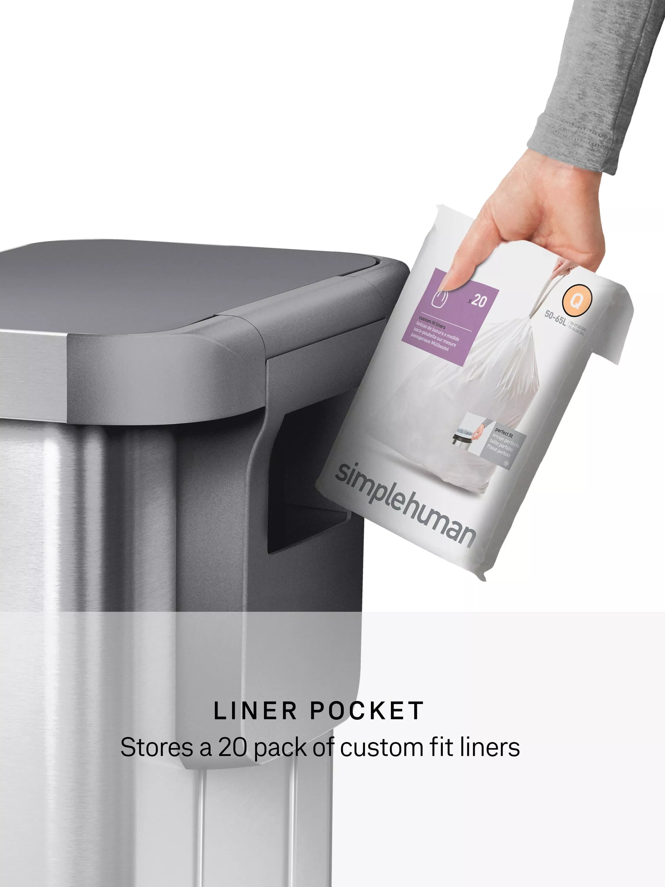 simplehuman rectangular liner pocket pedal bin 55L, UK version
