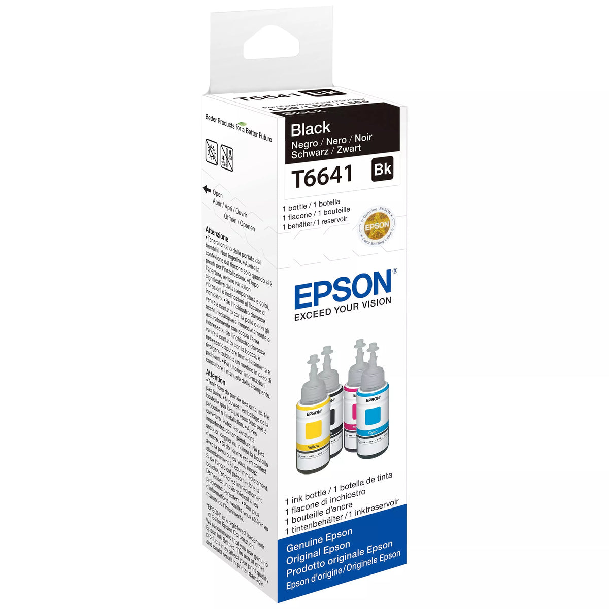 Epson EcoTank T6641 colour ink bottles, imported from the UK