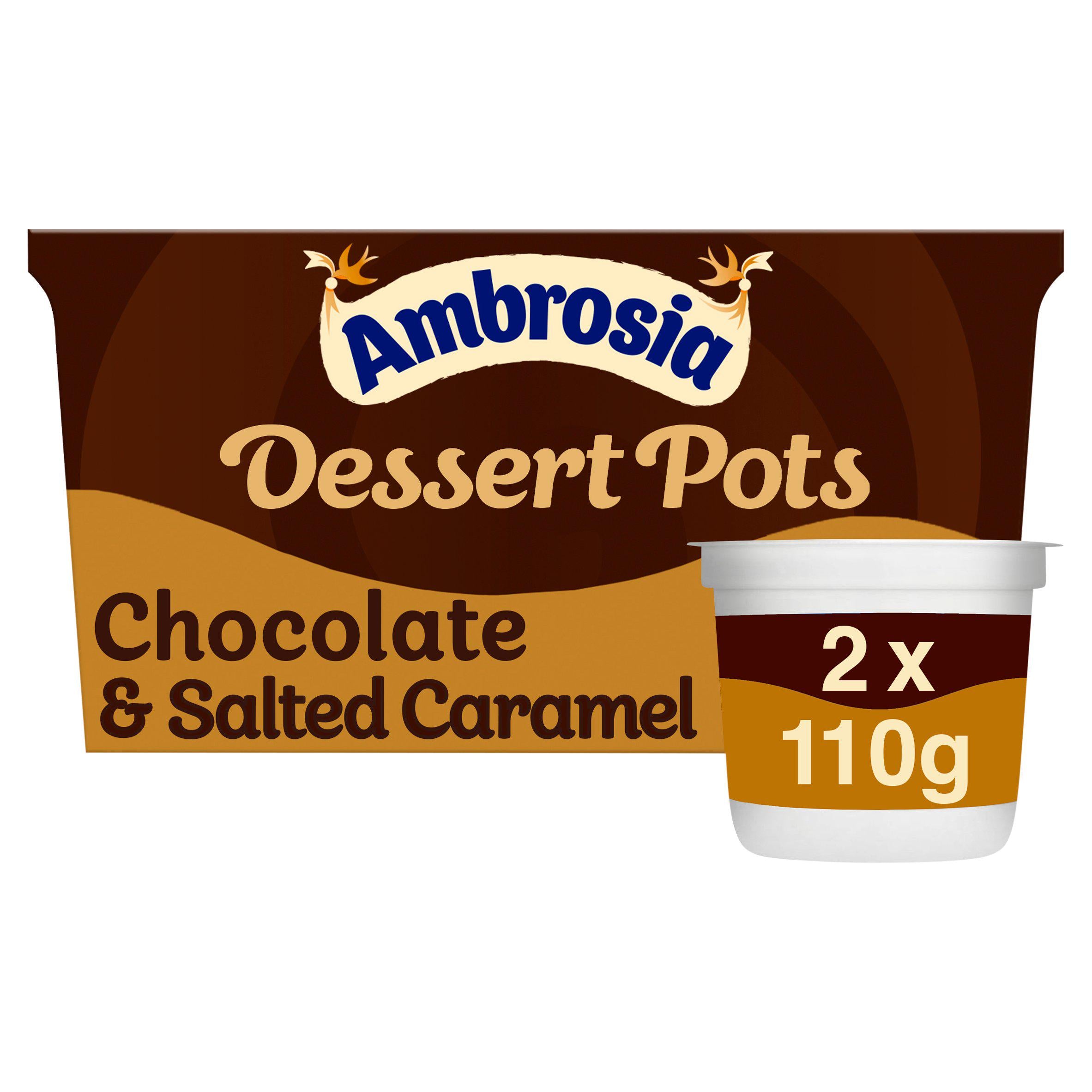 Ambrosia Ready To Eat Belgian Chocolate & Salted Caramel Sauce Dessert Pots 2x110g GOODS Sainsburys   