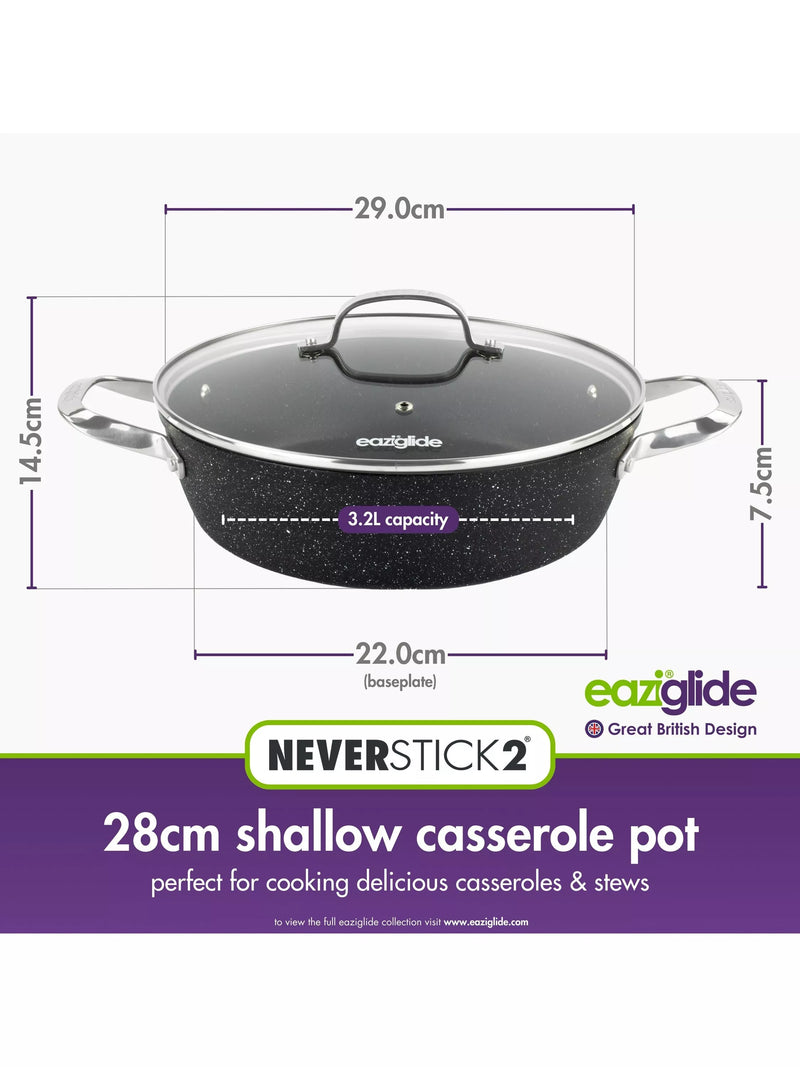Eaziglide aluminium non-stick shallow casserole with lid 28cm - British product