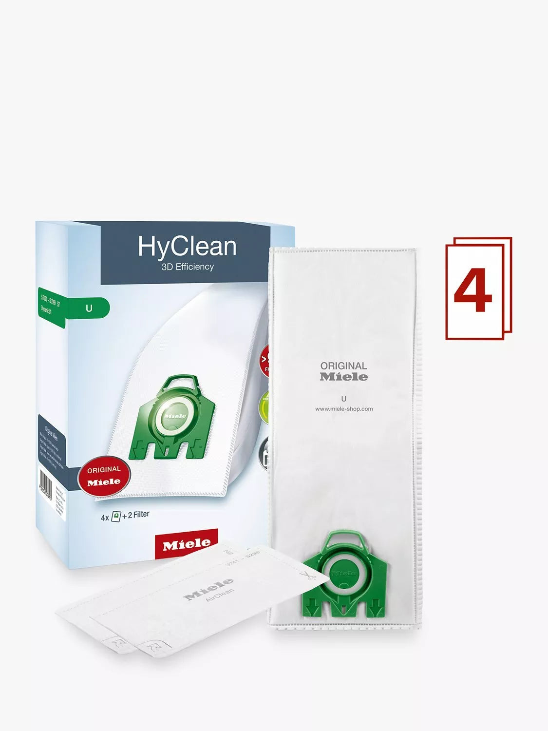 Miele HyClean 3D vacuum cleaner bags 4 pack with filters, UK version
