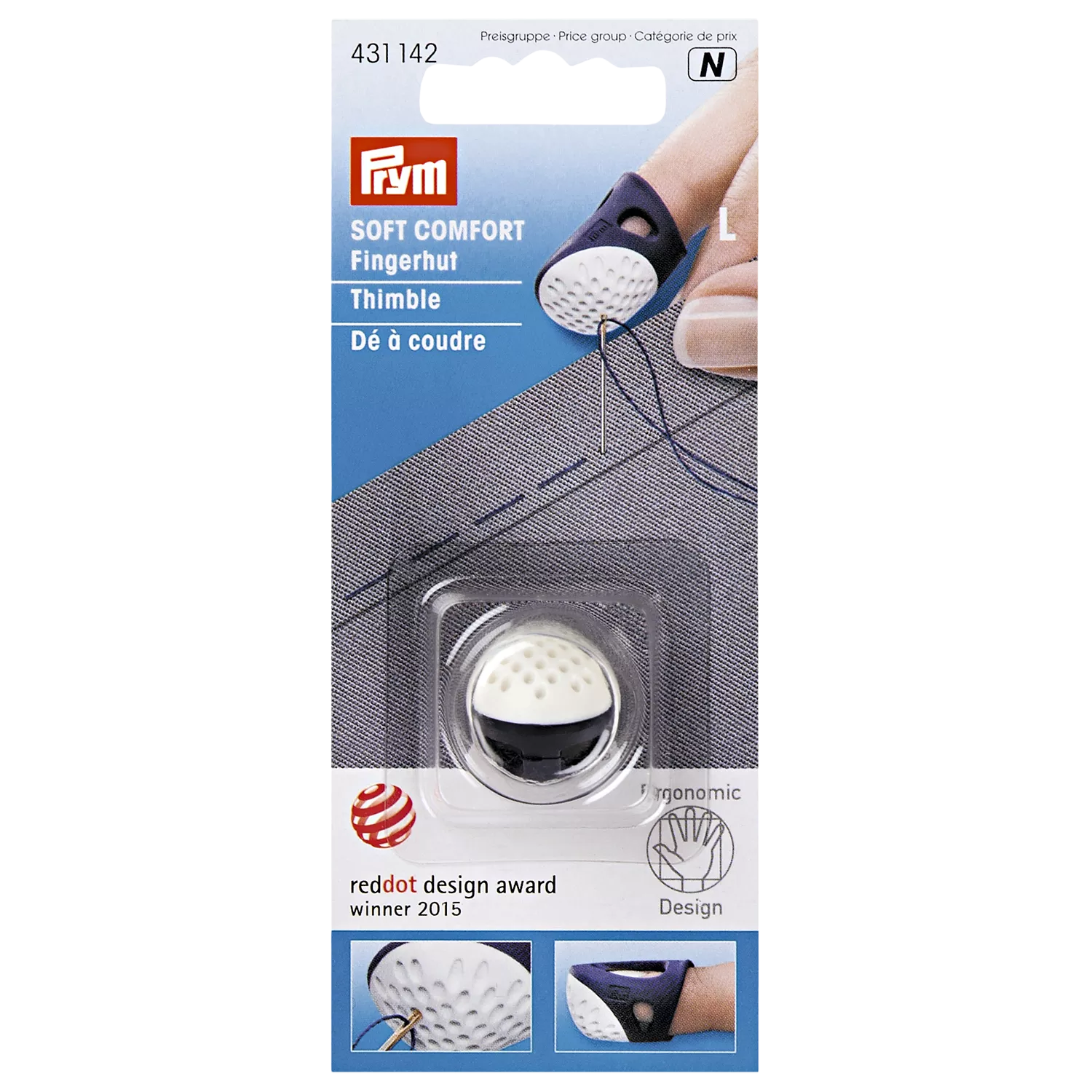 Prym large ergonomics thimble in blue and white - British product
