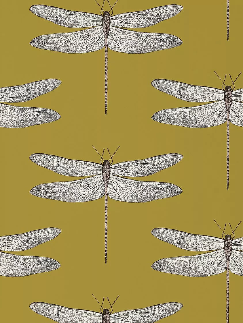 Dragonfly Pattern Wallpaper with Iridescent and Matte Finish in Shell Color