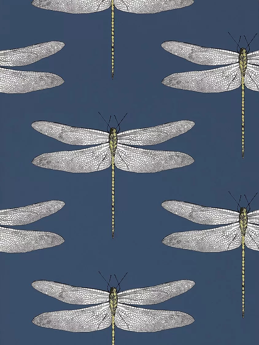 Dragonfly Pattern Wallpaper with Iridescent and Matte Finish in Shell Color