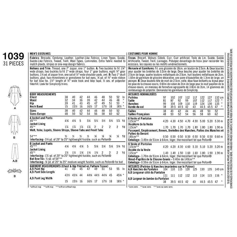 Simplicity men's cosplay sewing pattern 1039, UK version