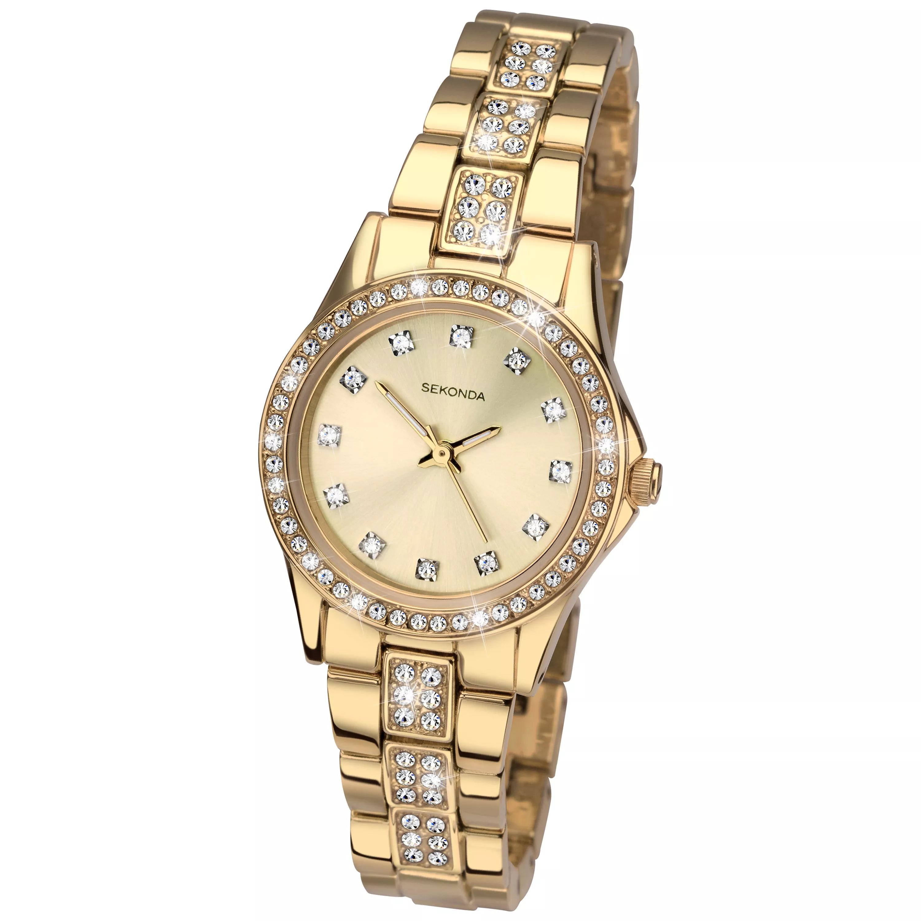 Sekonda women's diamante bracelet watch gold stainless steel, imported from the UK