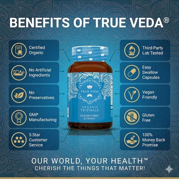 True Veda organic triphala supplement 10:1 extract 360 capsules (British brand)