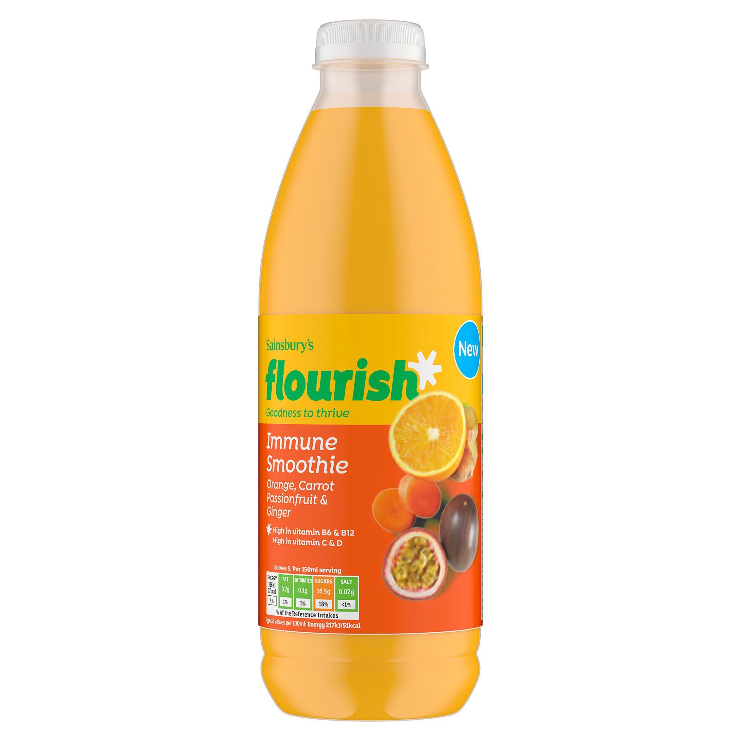 Sainsbury's Flourish Orange Carrot Passionfruit & Ginger Immune Smoothie 750ml GOODS Sainsburys   