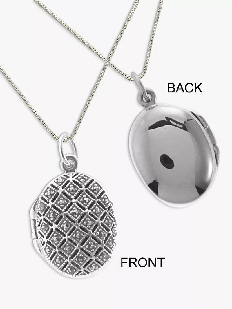 Nina B marcasite oval locket pendant necklace silver, UK version
