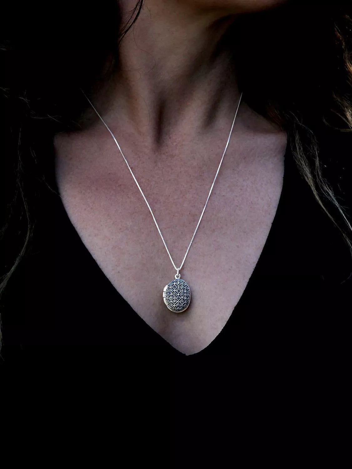 Nina B marcasite oval locket pendant necklace silver, UK version