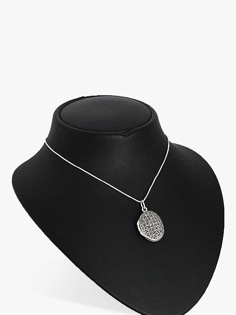 Nina B marcasite oval locket pendant necklace silver, UK version