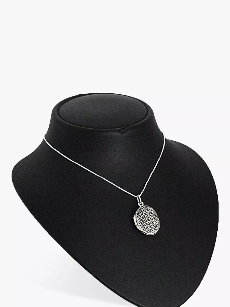 Nina B marcasite oval locket pendant necklace silver, UK version