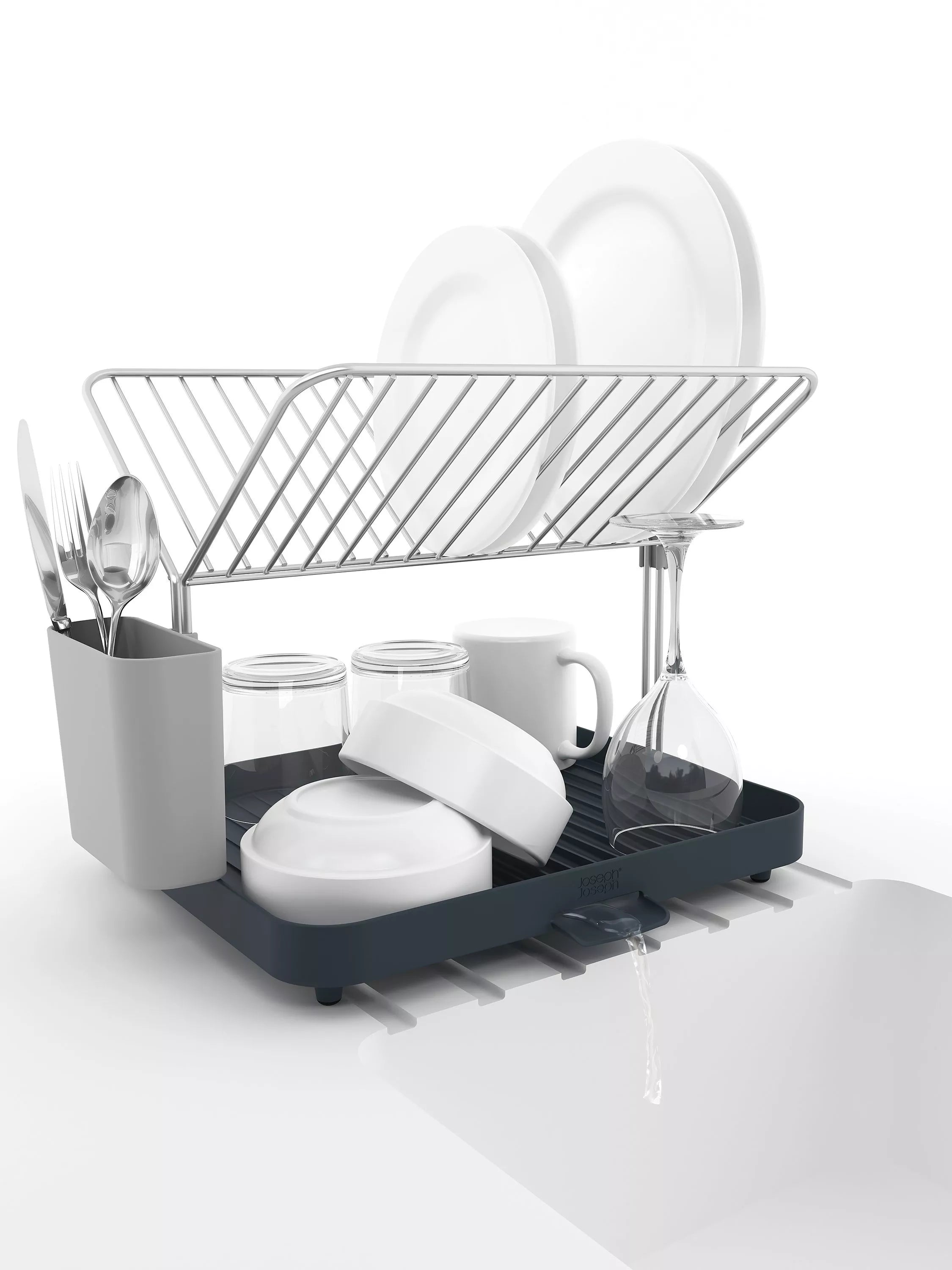 Joseph Joseph two-tier self-draining dish rack with utensil pot, UK version