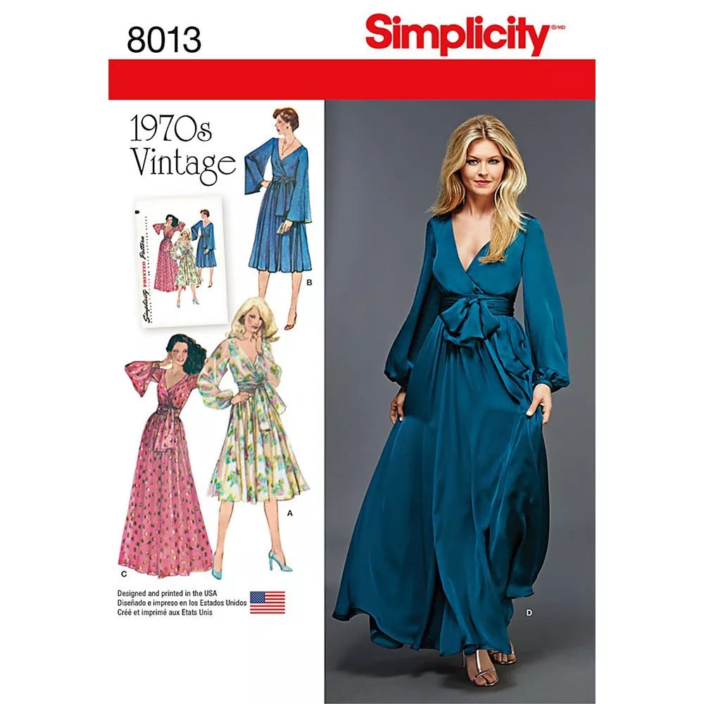 Simplicity 1970s dress sewing pattern sizes 6-22, UK version