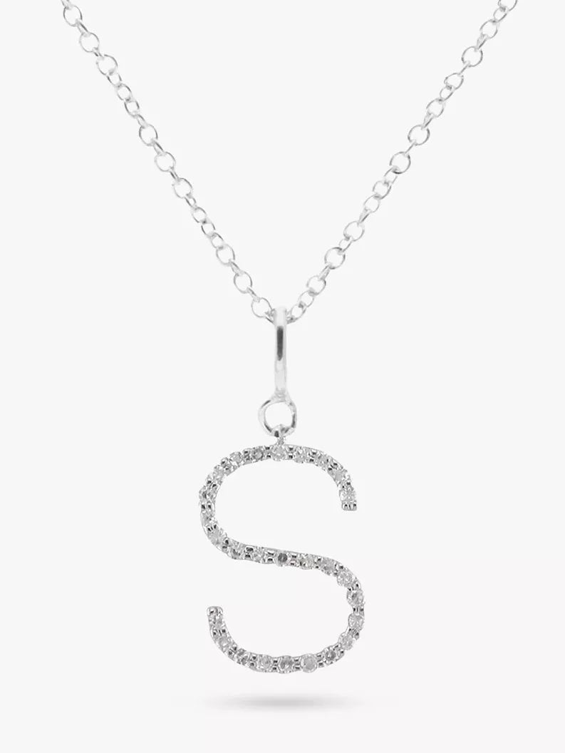 E.W Adams 9ct White Gold Diamond Initial Pendant