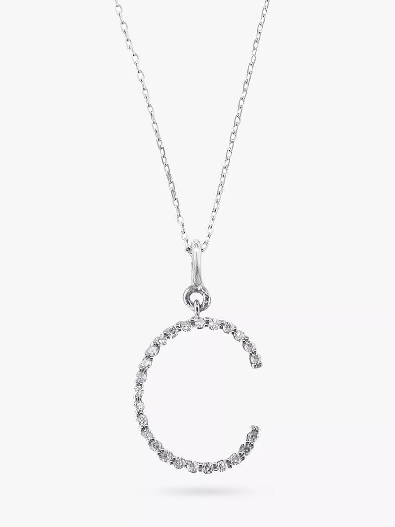 E.W Adams 9ct White Gold Diamond Initial Pendant