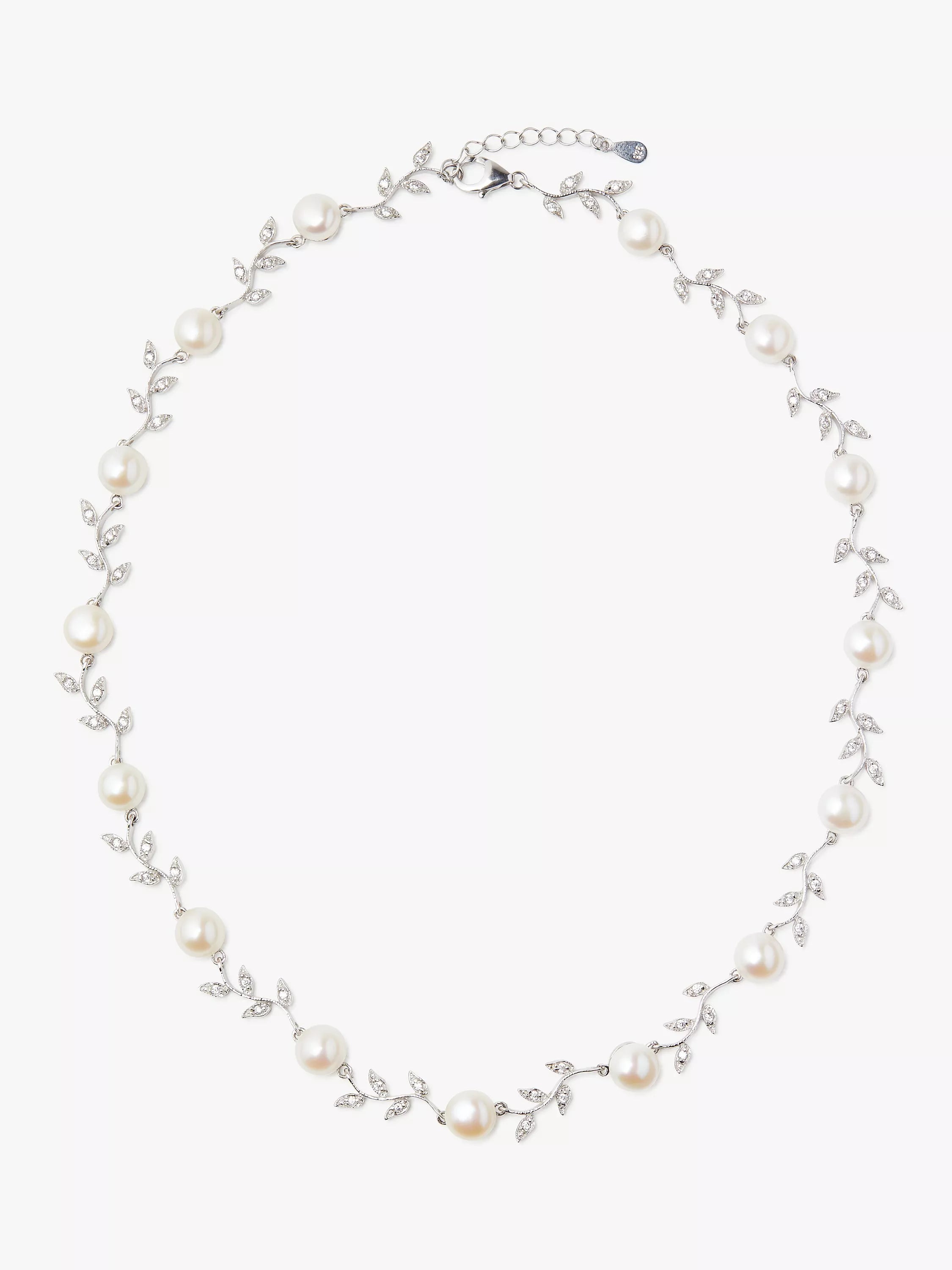 Lido leaf pearl necklace in silver and white - British product