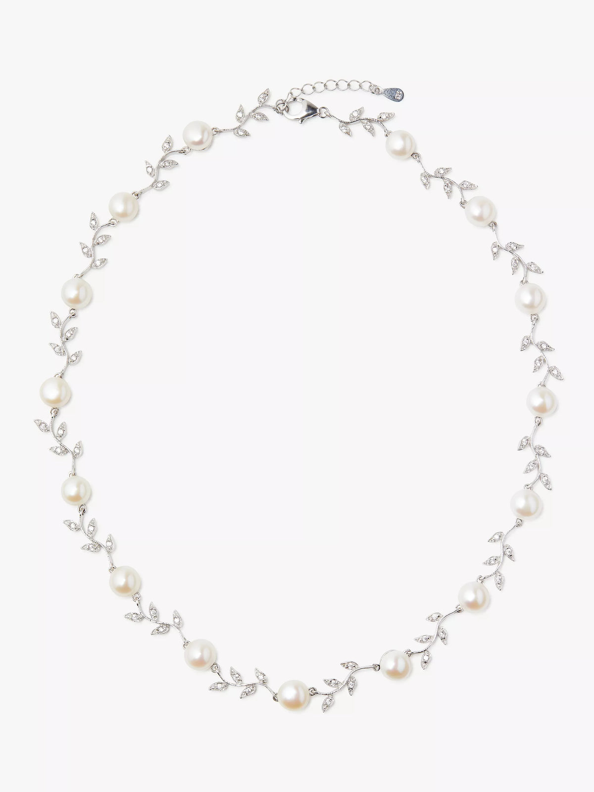 Lido leaf pearl necklace in silver and white - British product