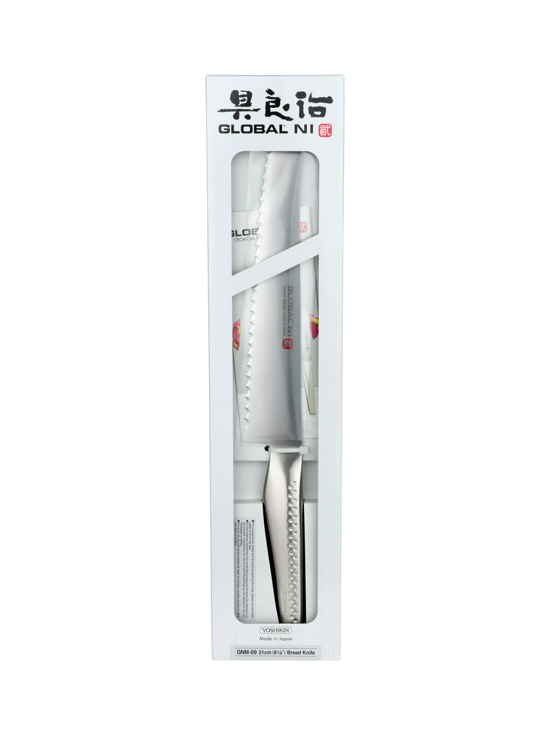 Global NI bread knife 21cm with scalloped edge, imported from the UK