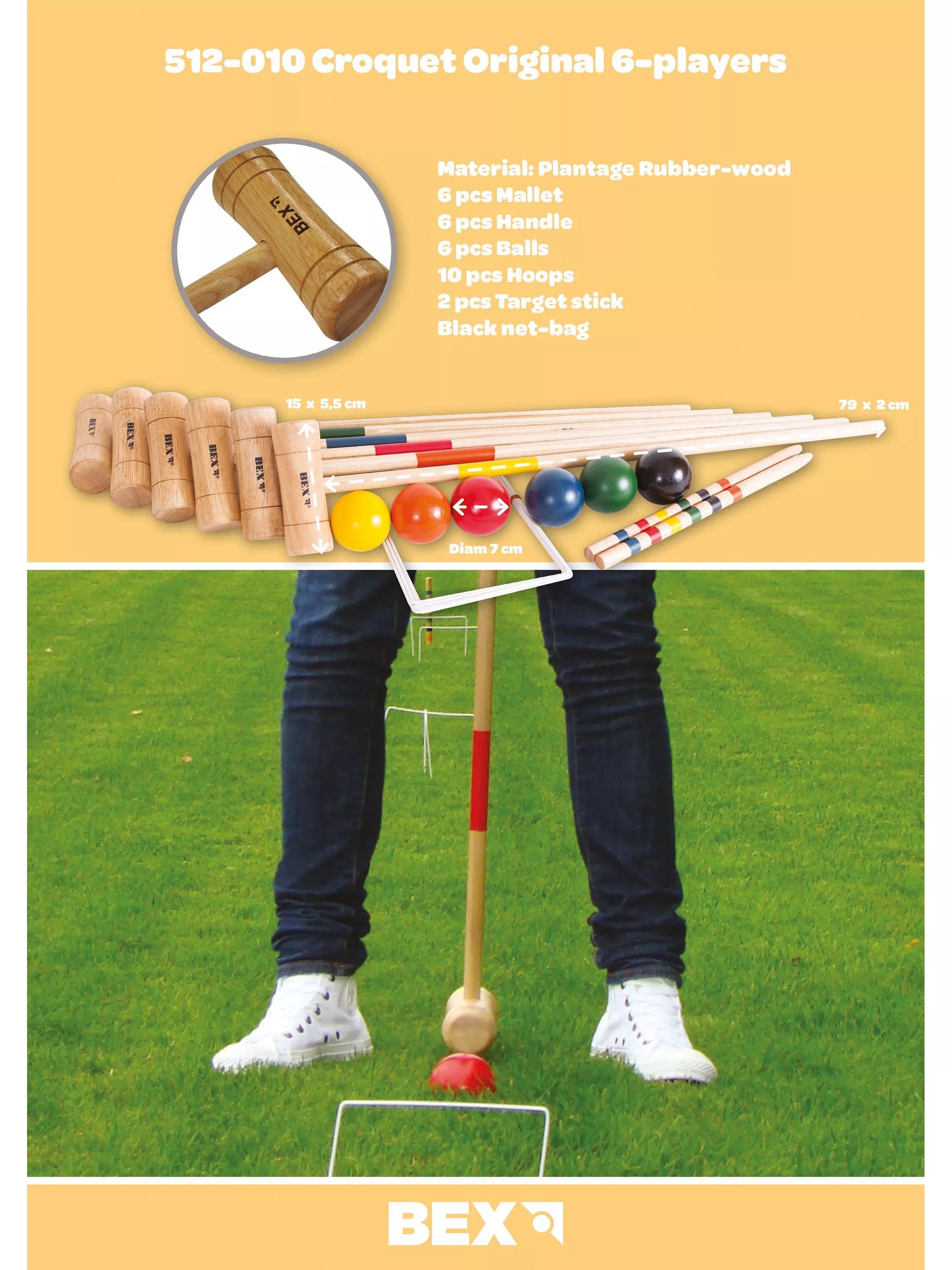 Bex 6 Mallet Croquet Set rubber wood lawn game - British product