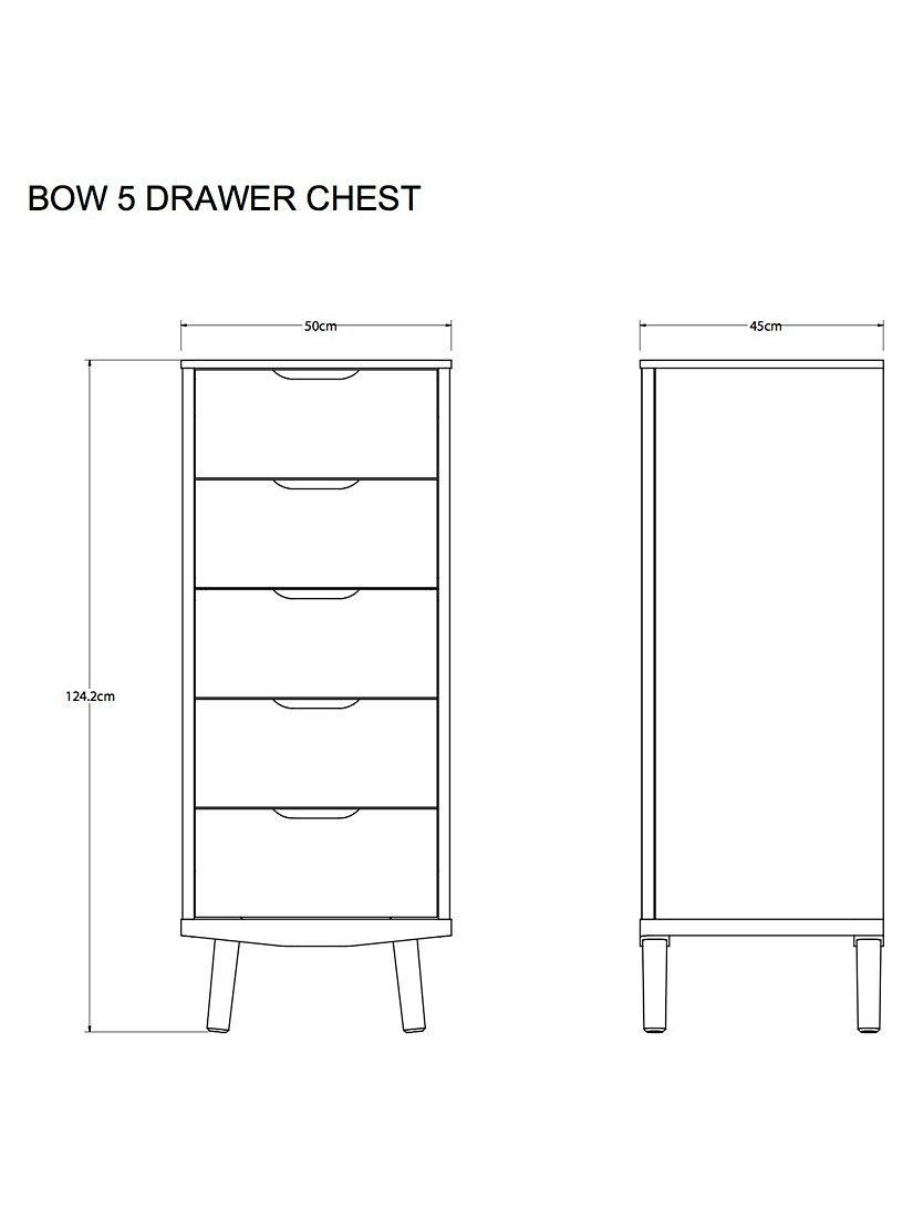 John Lewis Bow tallboy chest natural finish, imported from the UK