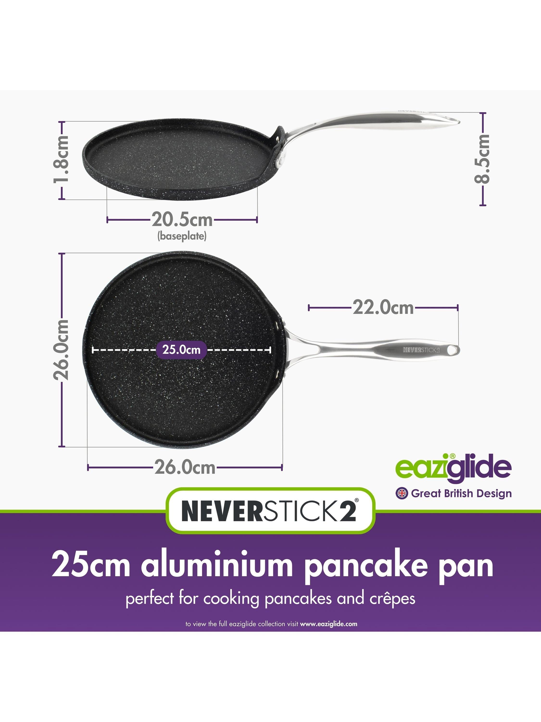 Eaziglide Neverstick2 Aluminum Non-Stick Pancake Pan Black 25cm - British product