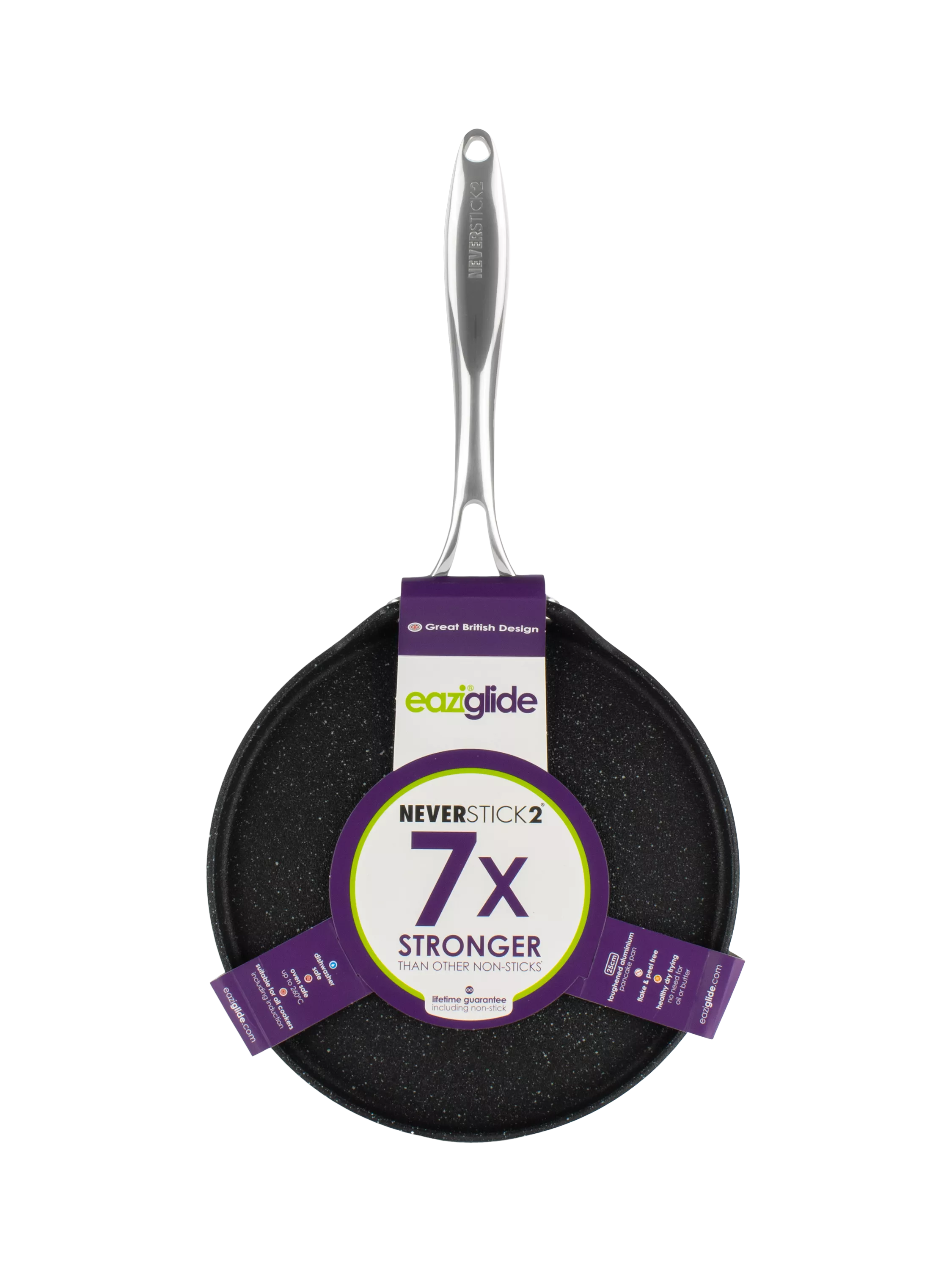 Eaziglide Neverstick2 Aluminum Non-Stick Pancake Pan Black 25cm - British product