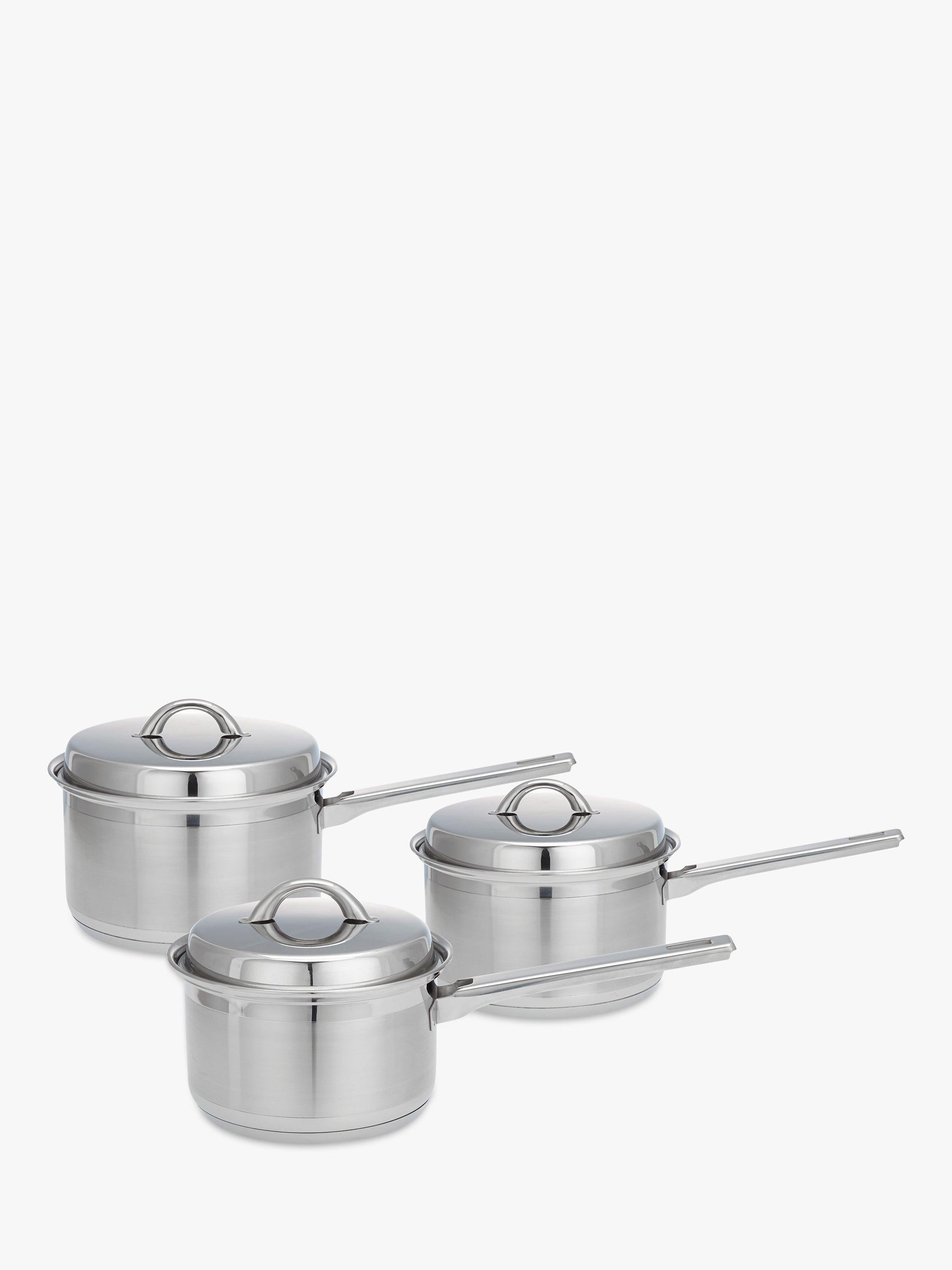 John Lewis stainless steel saucepan set with lids, 3 piece, UK version