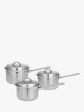 John Lewis stainless steel saucepan set with lids, 3 piece, UK version