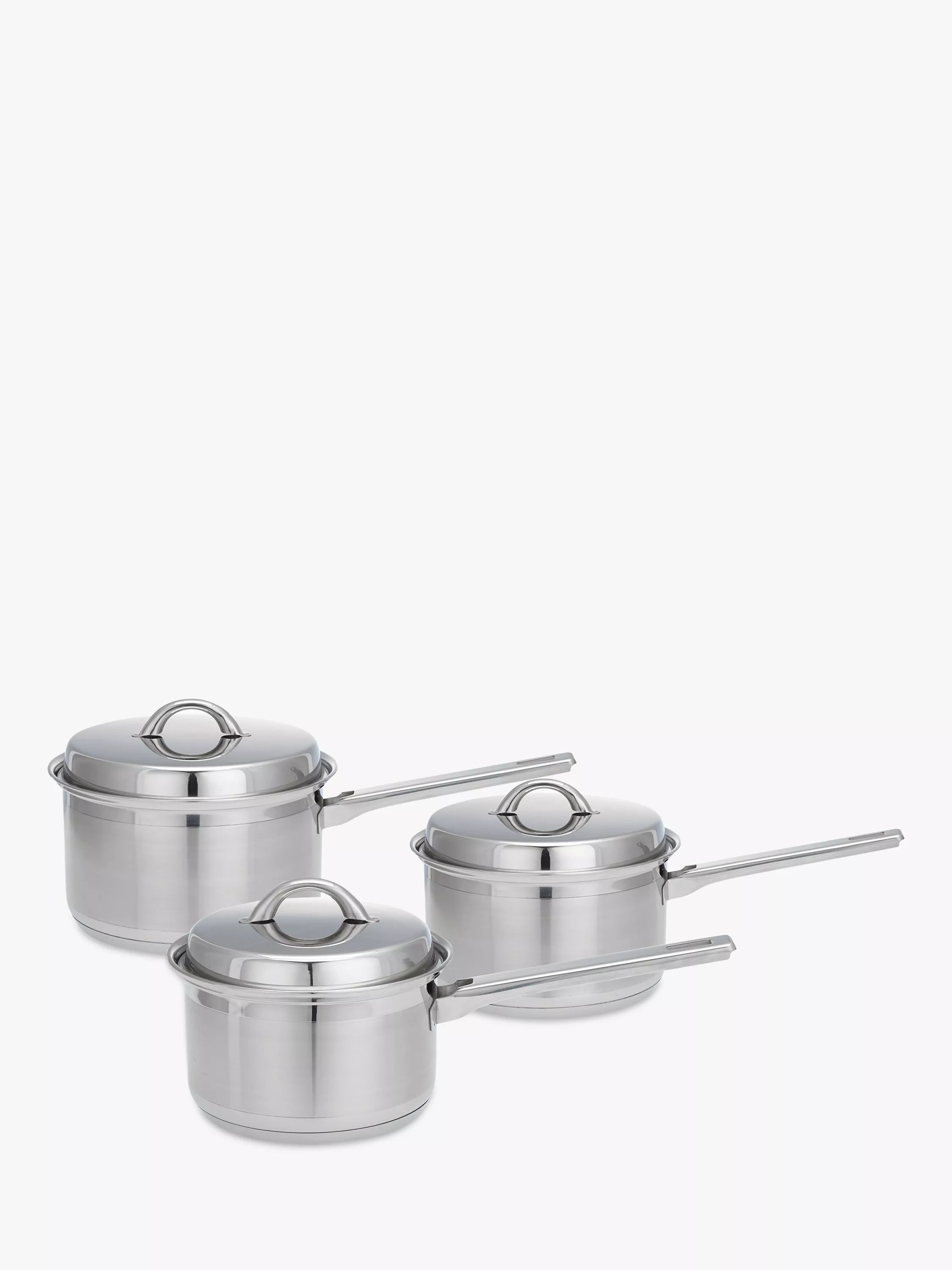 John Lewis stainless steel saucepan set with lids, 3 piece, UK version