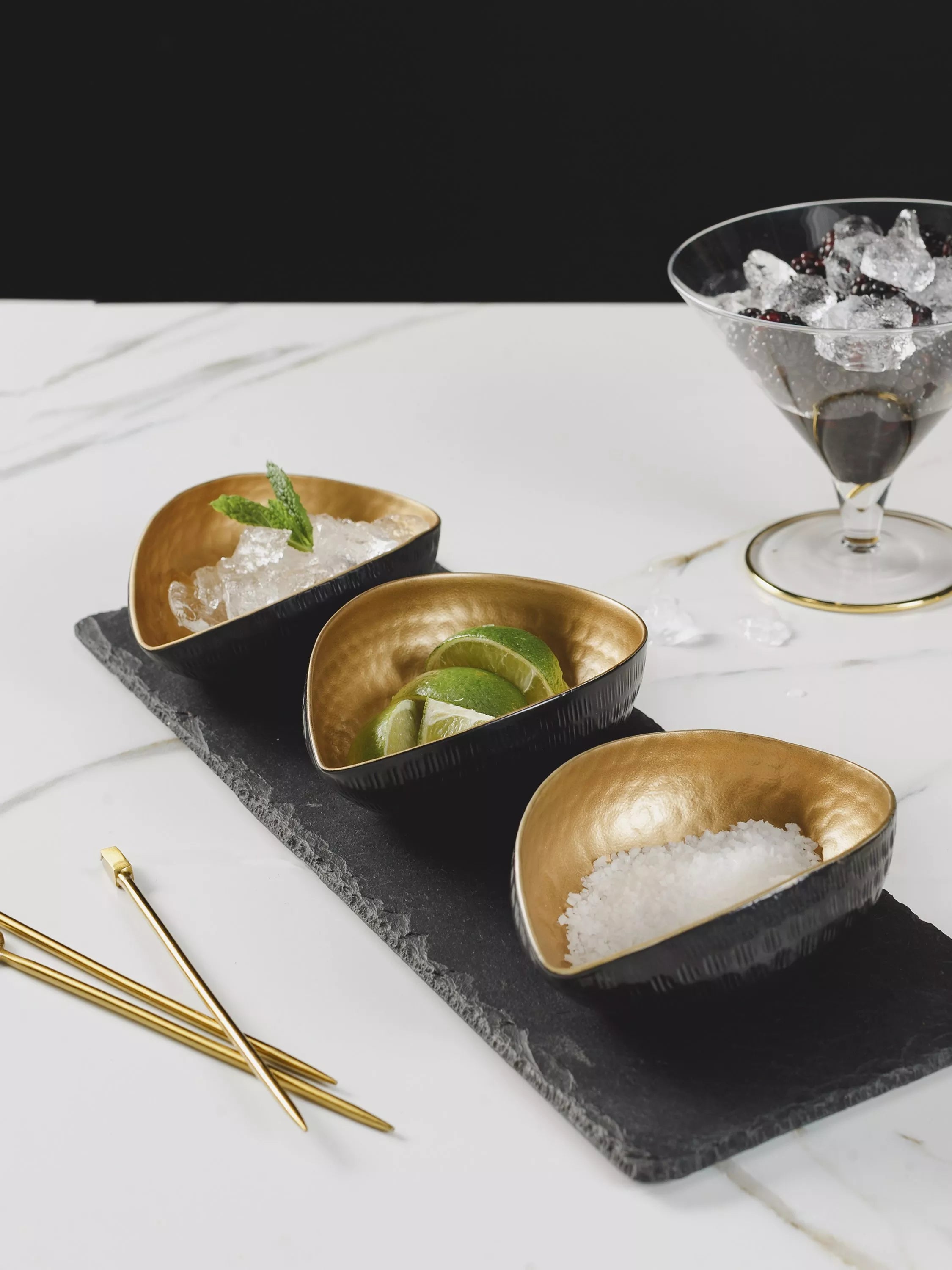 Selbrae House Slate Metal Bowl Mezze Set Black Gold (British brand)