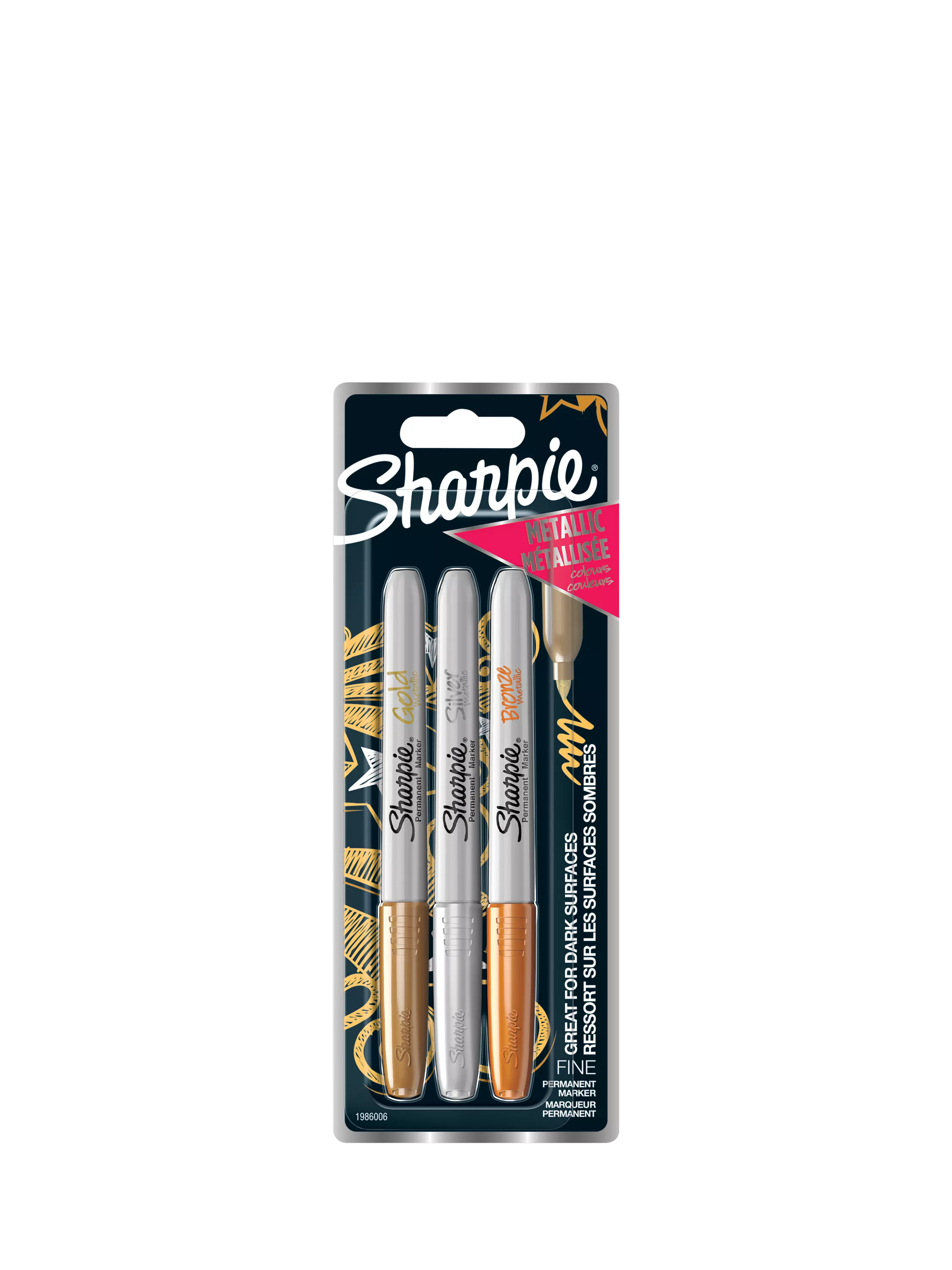 Sharpie Fine Metallic Markers pack of 3 (British brand)