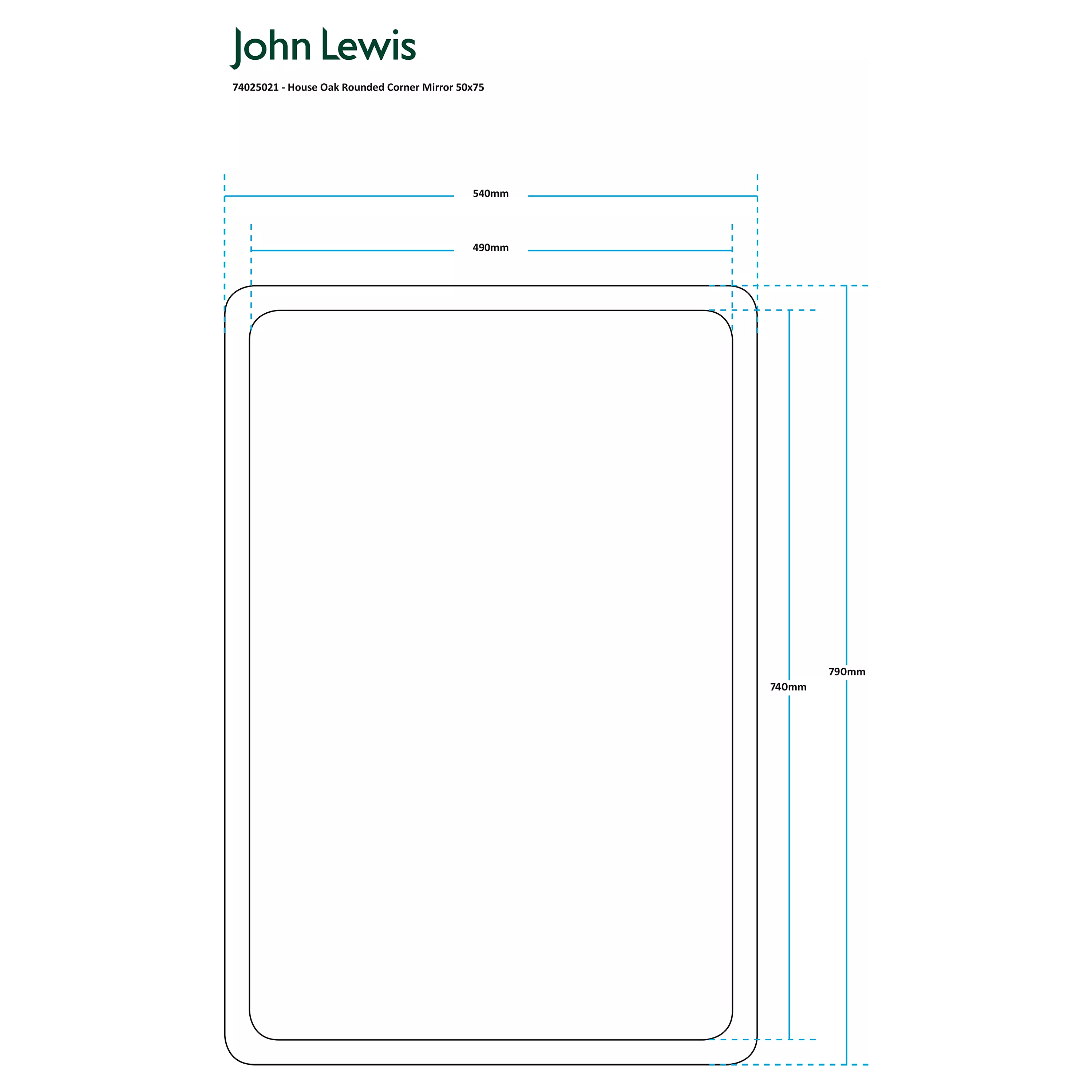 John Lewis oak wall mirror 54x79cm - British product