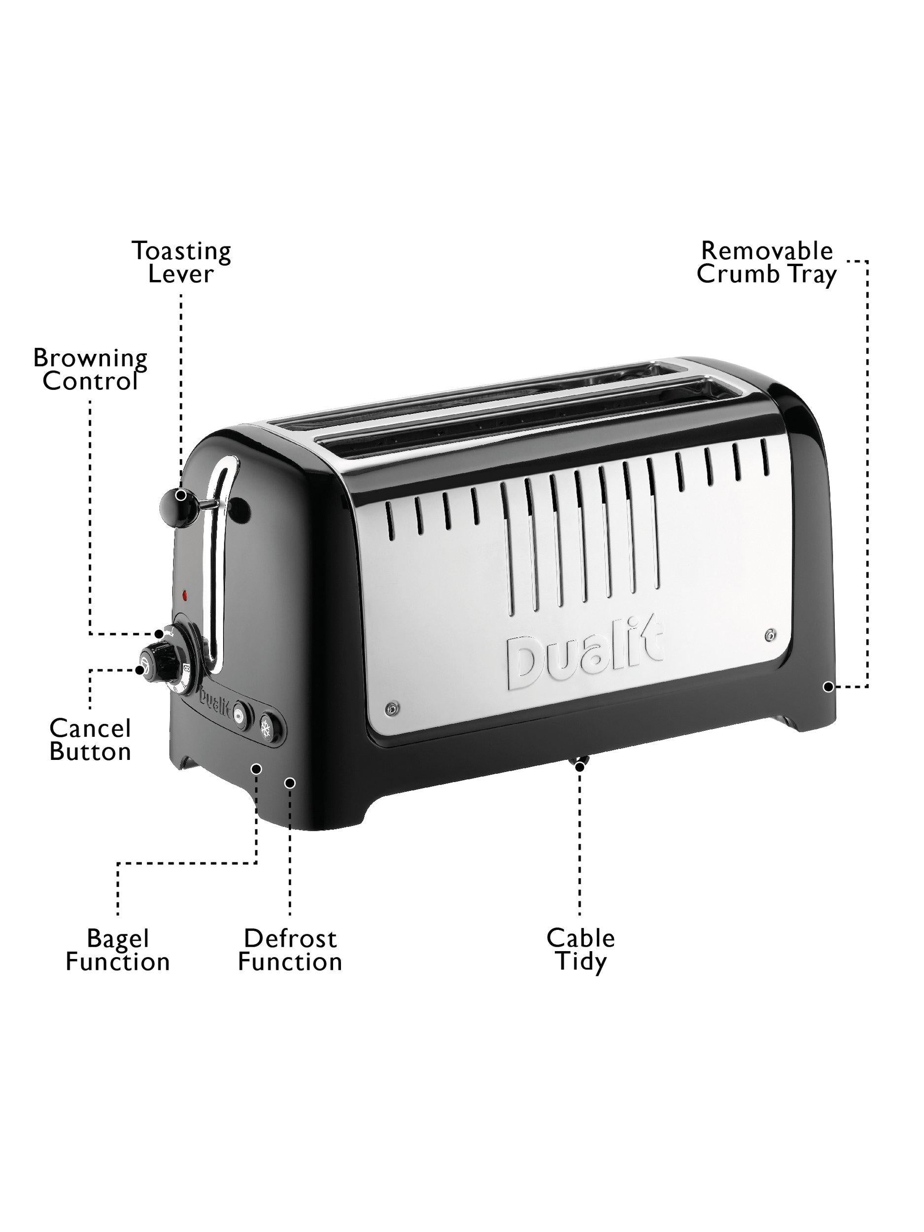 Dualit 2-Slice Long Lite Toaster, Black Gloss