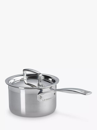Le Creuset 3-lags kasserolle med lokk i rustfritt stål, 14 cm