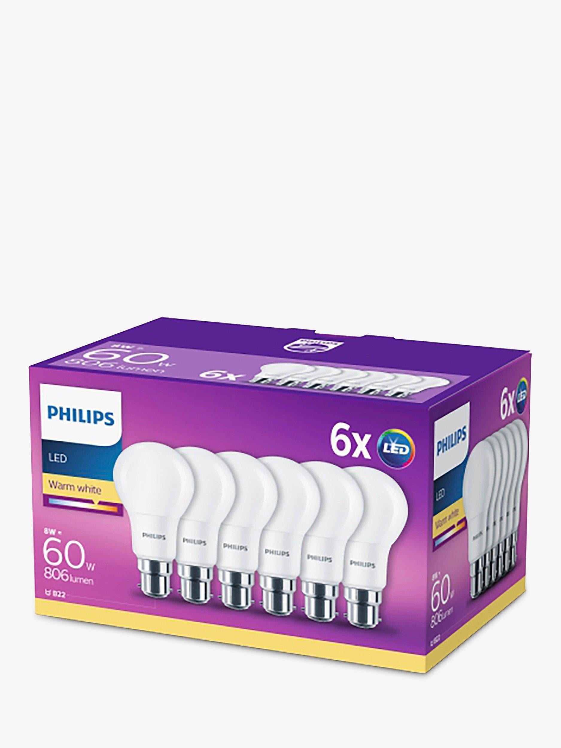 Philips warm white LED light bulbs pack of 6 (British brand)