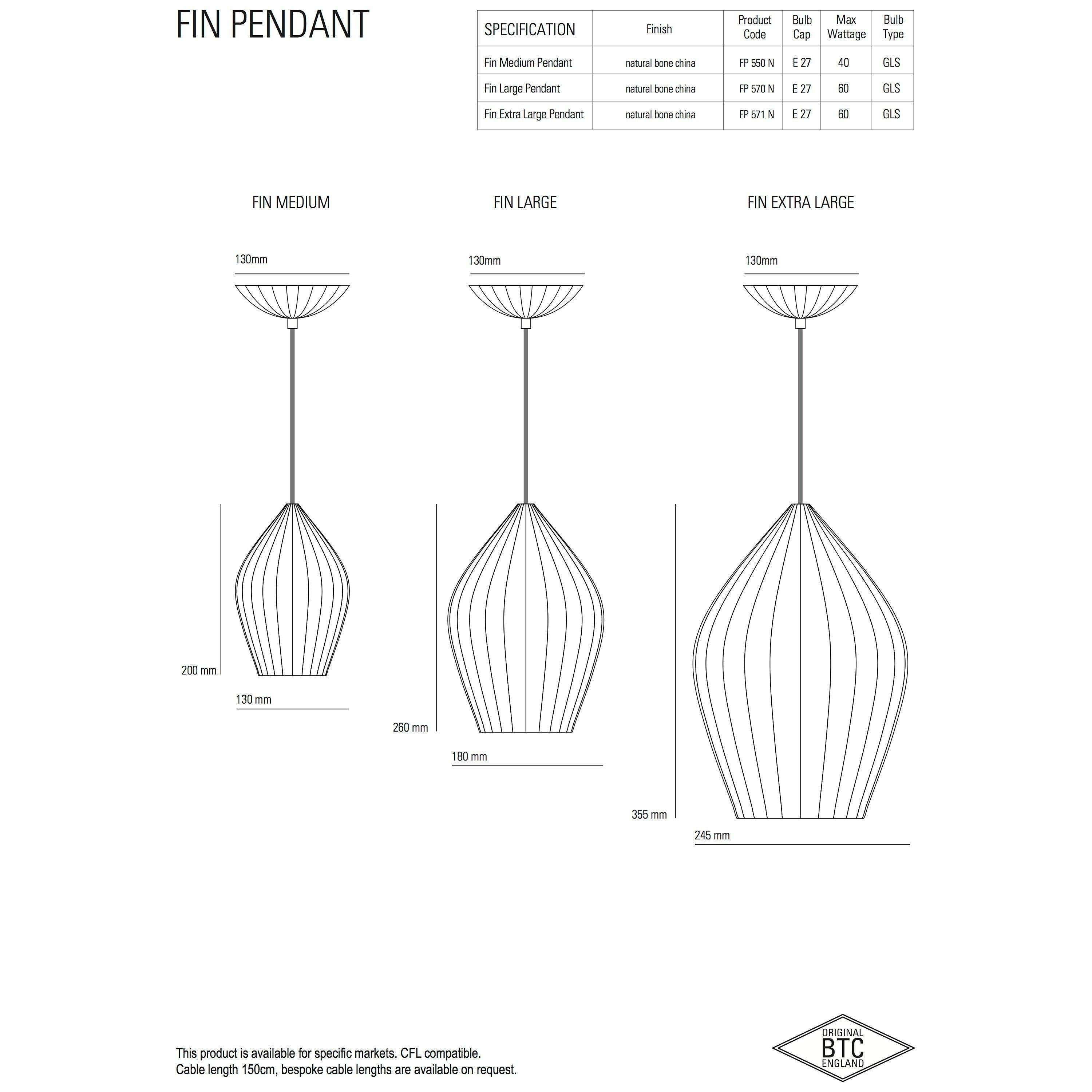 Original BTC Fin XL bone china pendant light, UK version