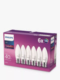 Philips LED light bulb BC candle frosted pack of 6, imported from the UK