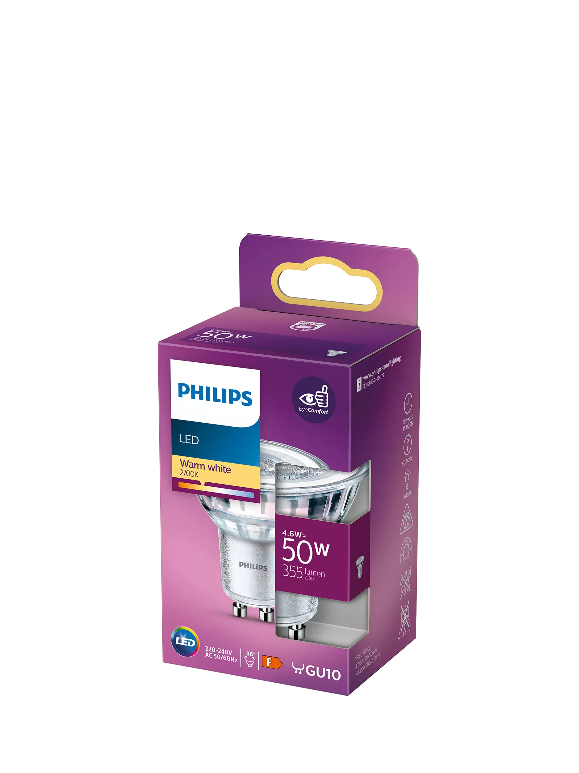 Philips GU10 LED spotlight bulb 4.6W 1 pack, UK version