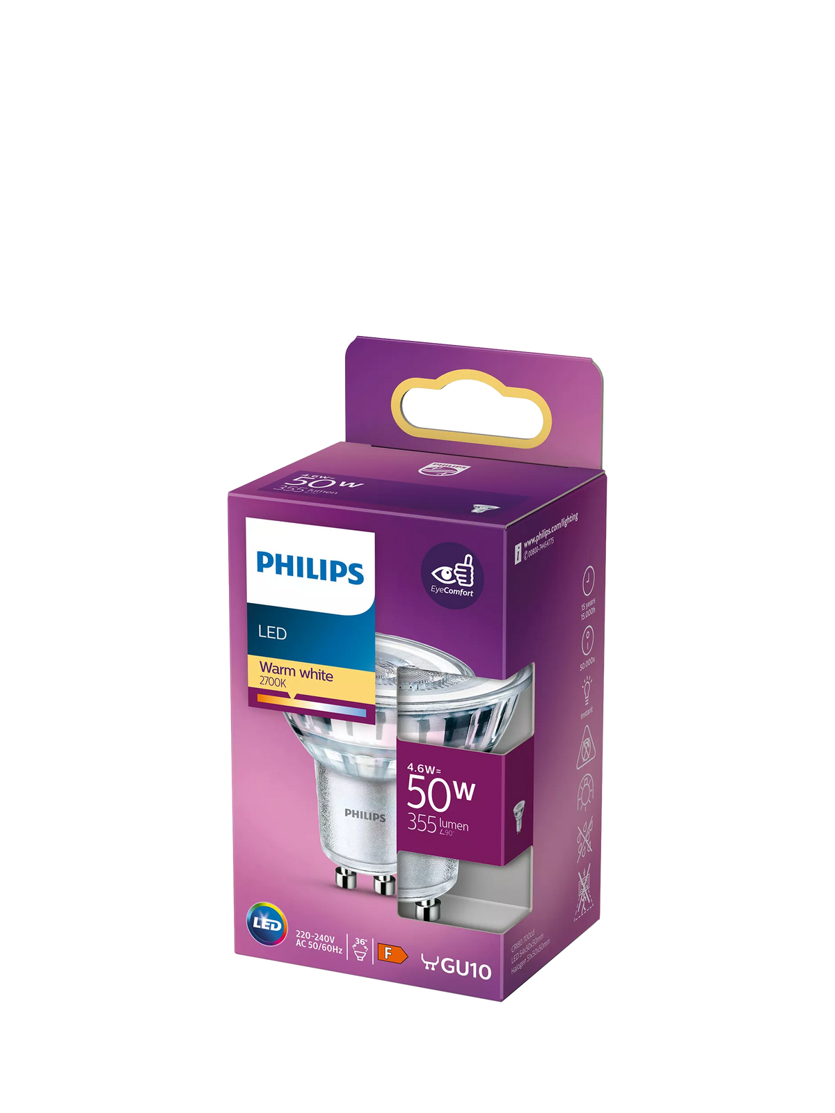 Philips GU10 LED spotlight bulb 4.6W 1 pack, UK version