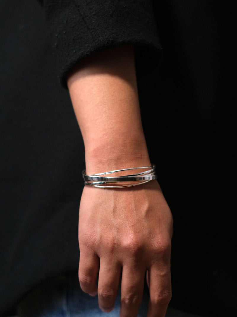 Sterling Silver Multi-Line Open-End Cuff Bangle