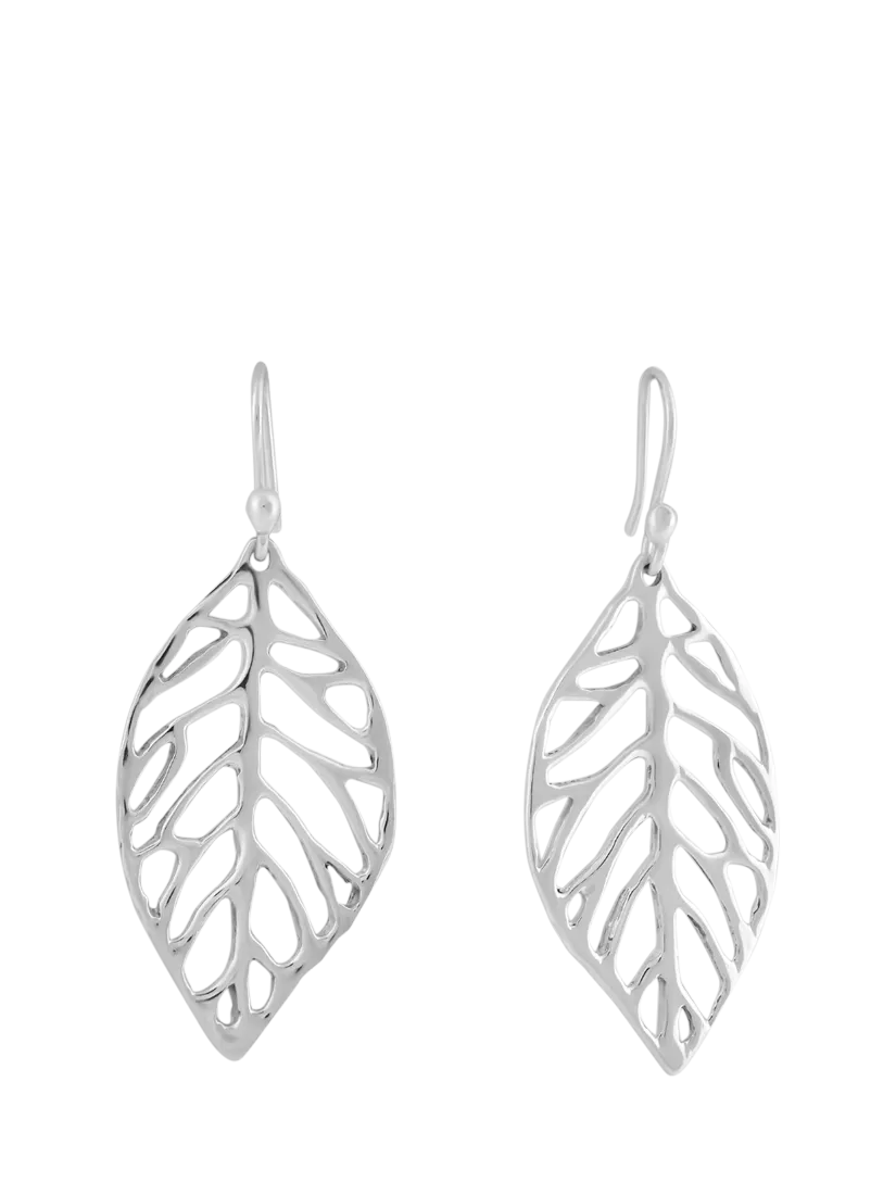 Andea Sculptured Leaf Drop Earrings, Silver