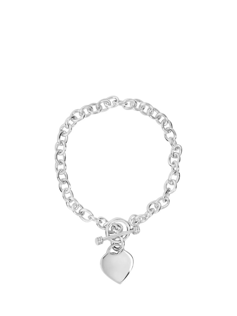 Andea Sterling Silver Oval Link Heart Charm Bracelet, Silver