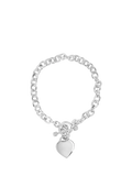 Andea Sterling Silver Oval Link Heart Charm Bracelet, Silver