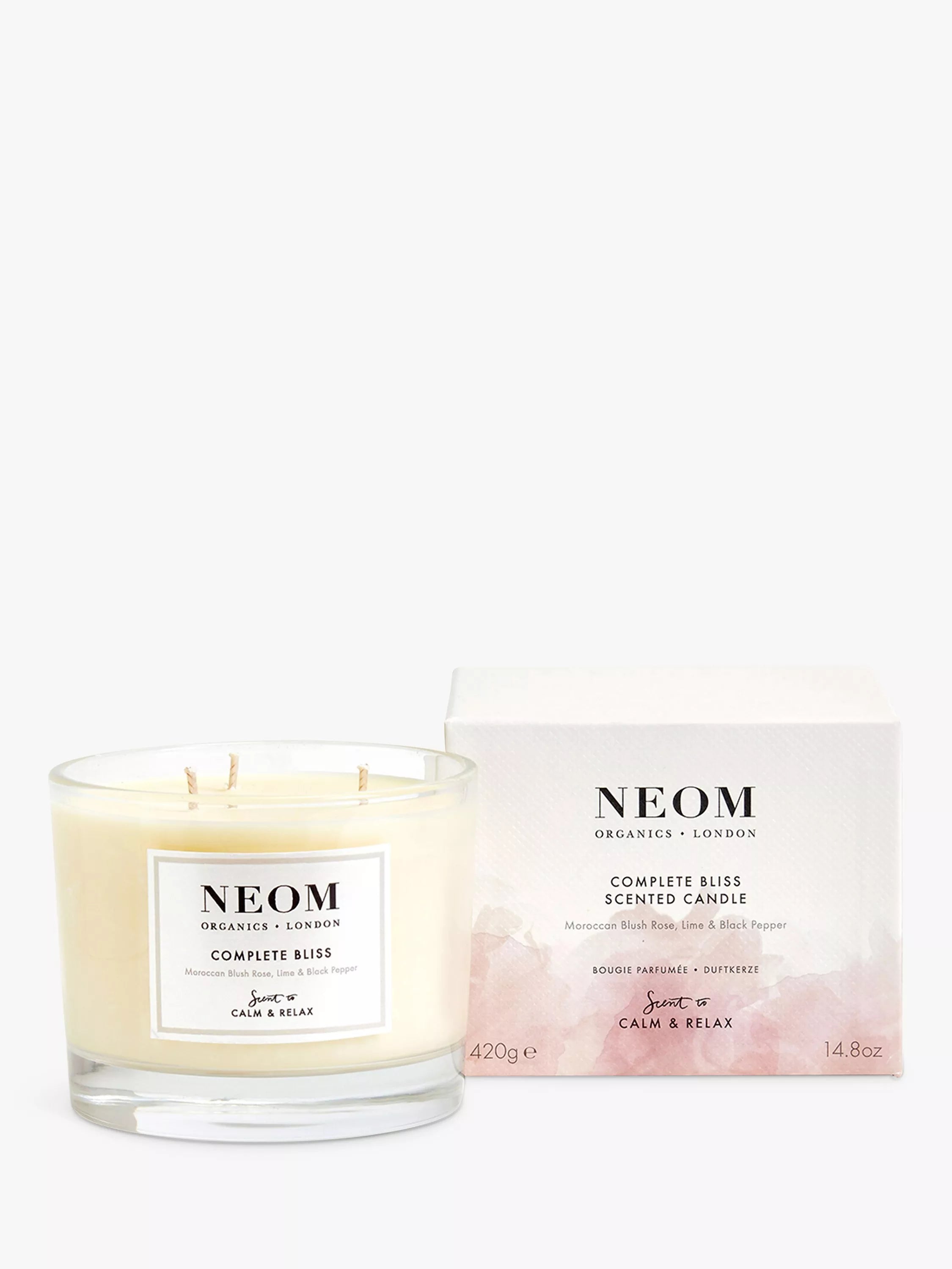 NEOM Wellbeing London Complete Bliss 3-wick scented candle 420g - British product