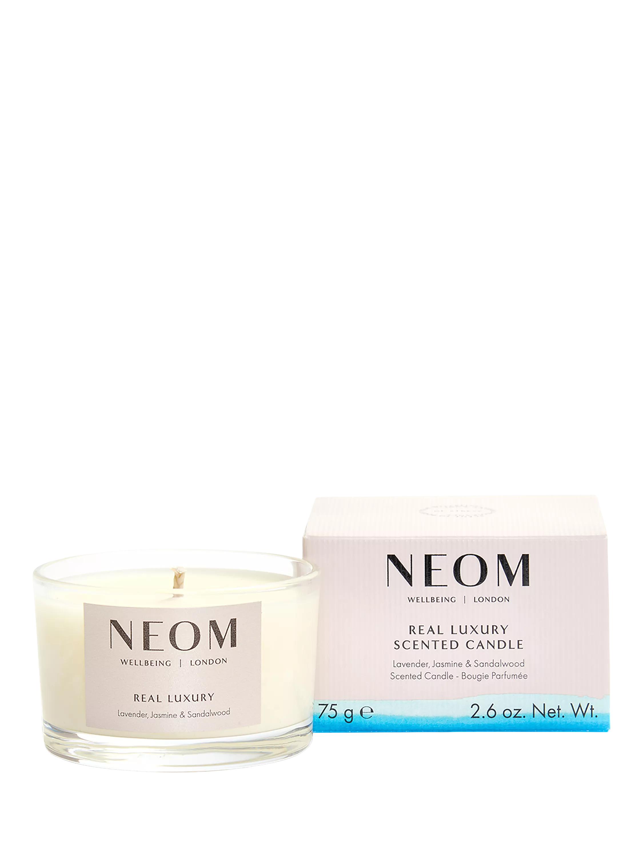 NEOM Real Luxury Travel Scented Candle, imported from the UK