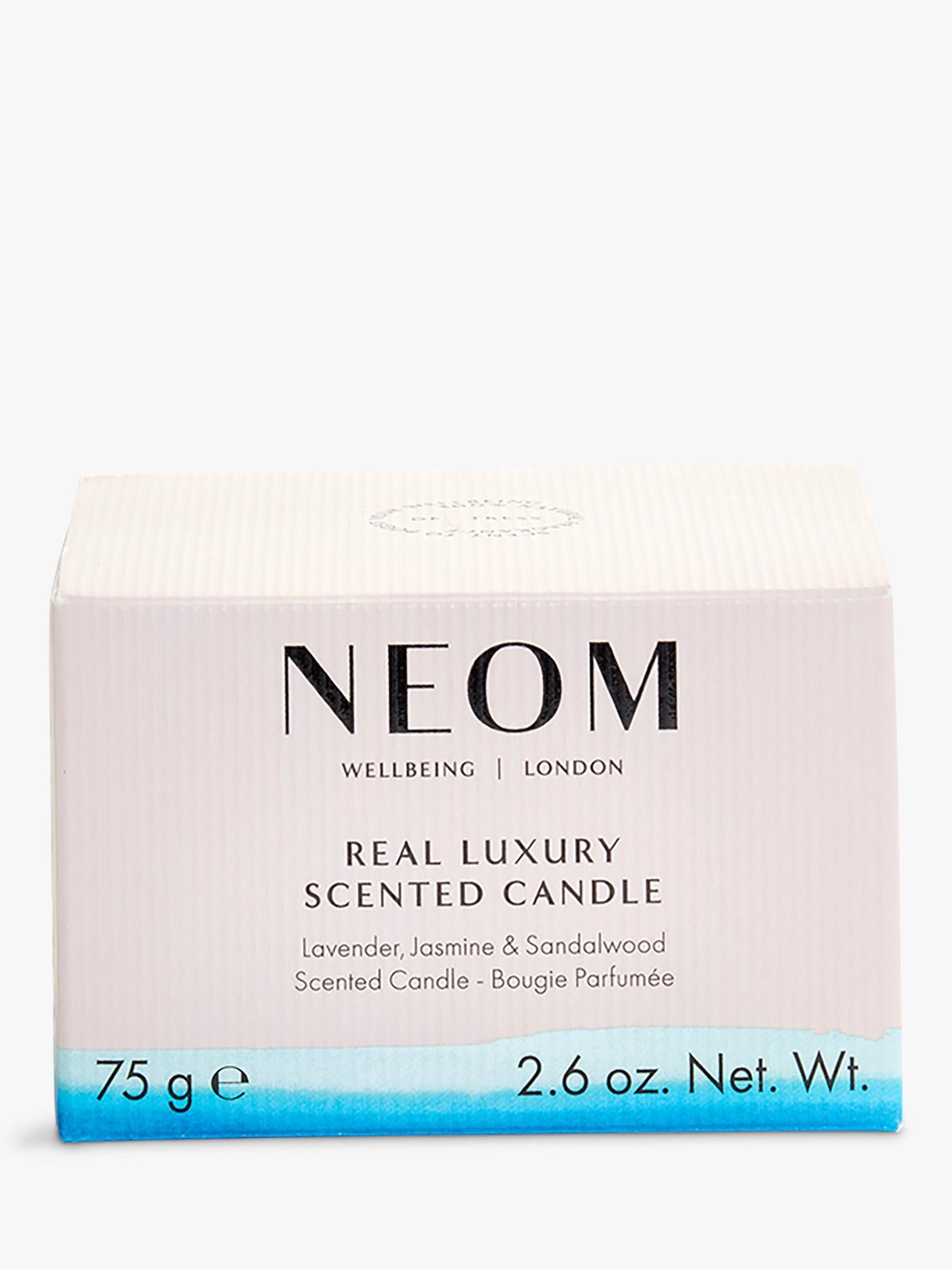 NEOM Real Luxury Travel Scented Candle, imported from the UK